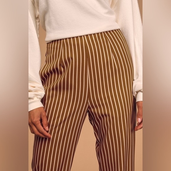Lulus Never Too Late Striped Split Hem Pants Brown Cream  Size S Small - Picture 13 of 14